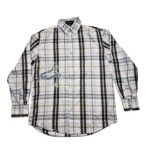 Redemption‎ NY S Plaid Button Down Shirt Mens Black Blue Yellow 100% Cotton 1999